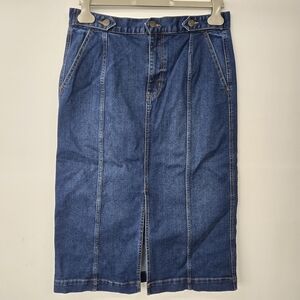 Chaps Blue Denim Midi Skirt with Front Slit Size 12